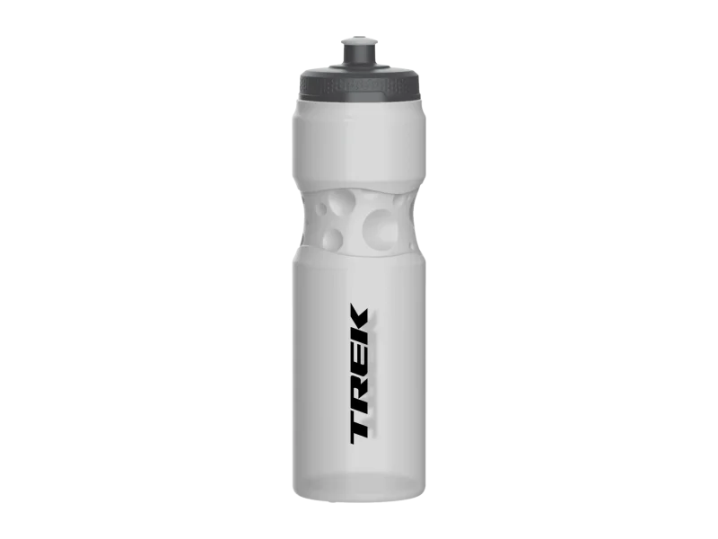 trek word mark 26oz clear black water bottle